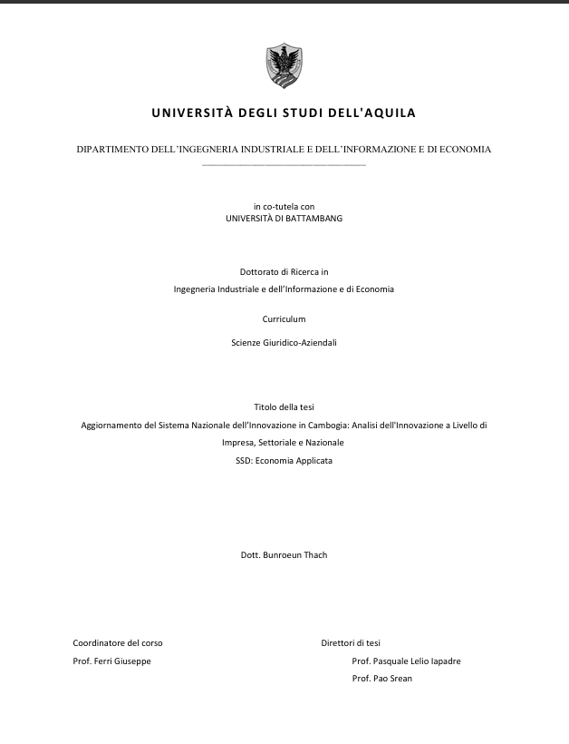 Cover of DIPARTIMENTO DELL’INGEGNERIA INDUSTRIALE E DELL’INFORMAZIONE E DI ECONOMIA